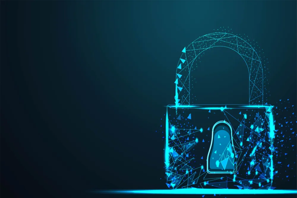 Glowing digital padlock representing an encrypted, private connection
