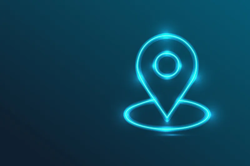 Glowing location pin icon representing an Iran server location